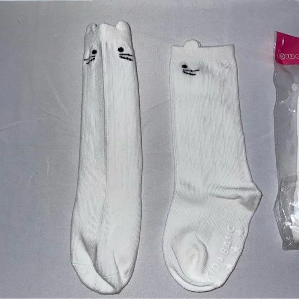Non-Slip Bottoms Toddler Baby Socks Knee Length Grip Cat Face Whiskers pull on